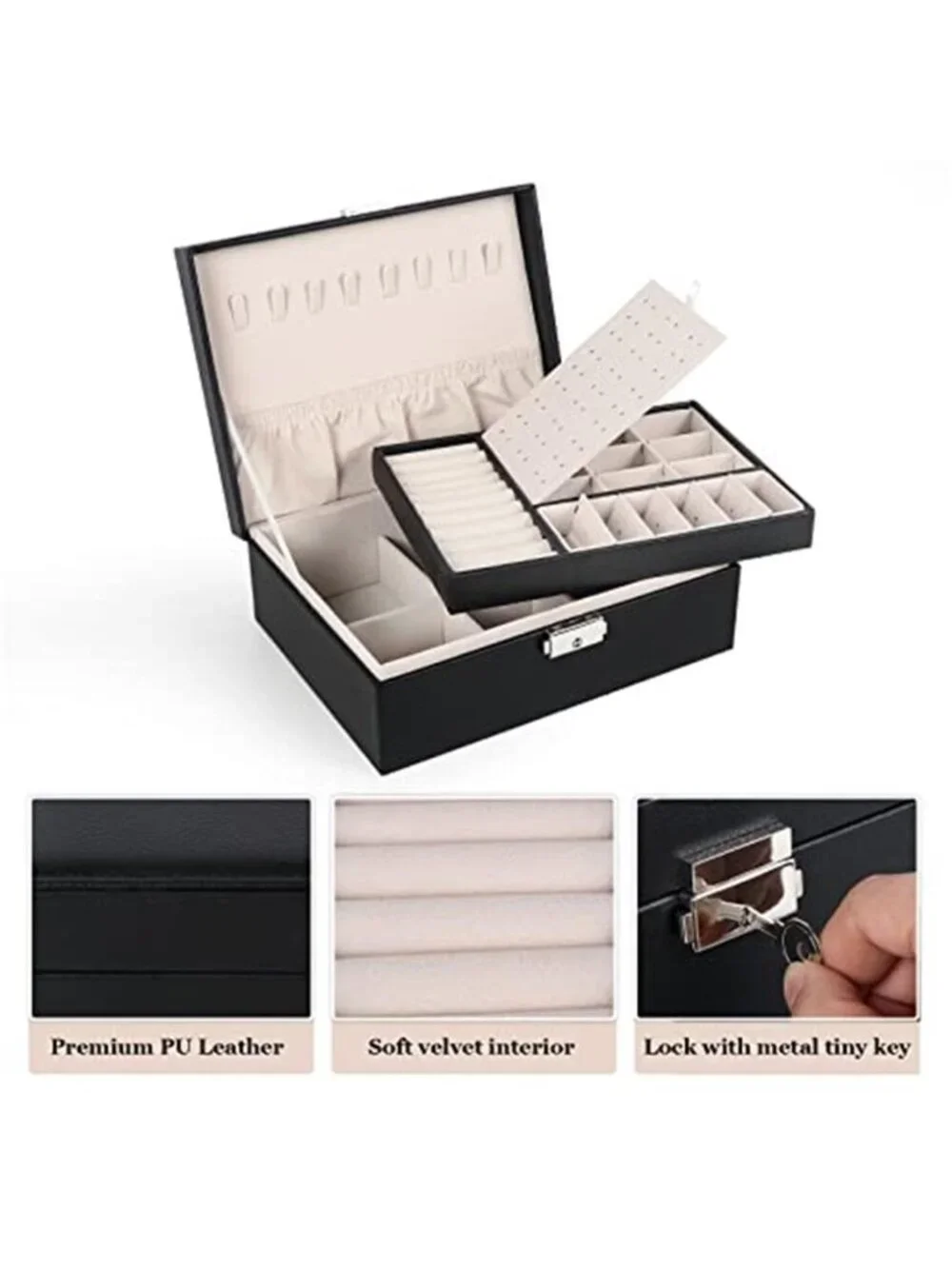 Jewelry Box Organizer Locking Storage Case Ring Earring Necklace Holder